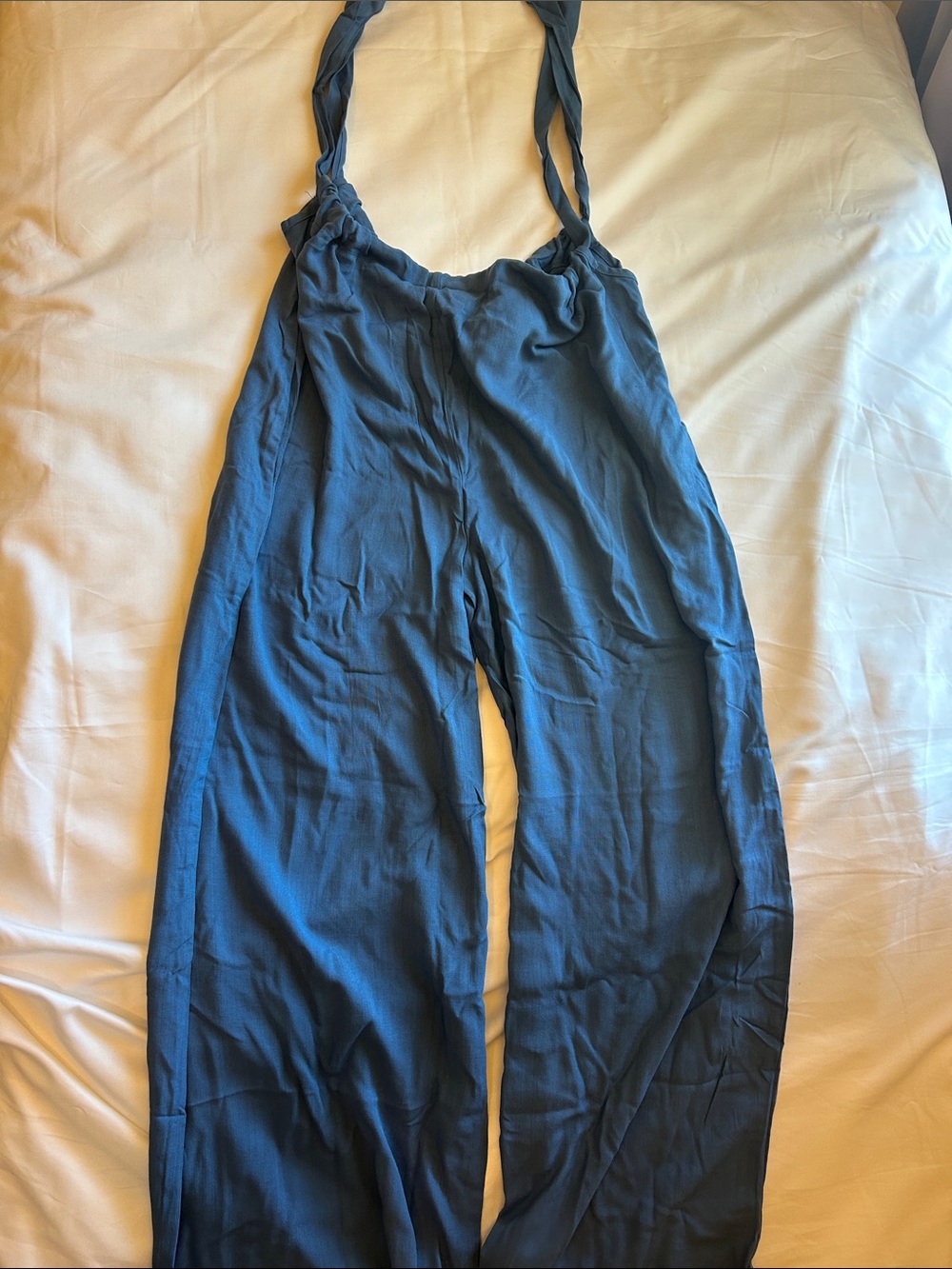 Women's Wide-Leg Blue Jumpsuit with Tie Straps